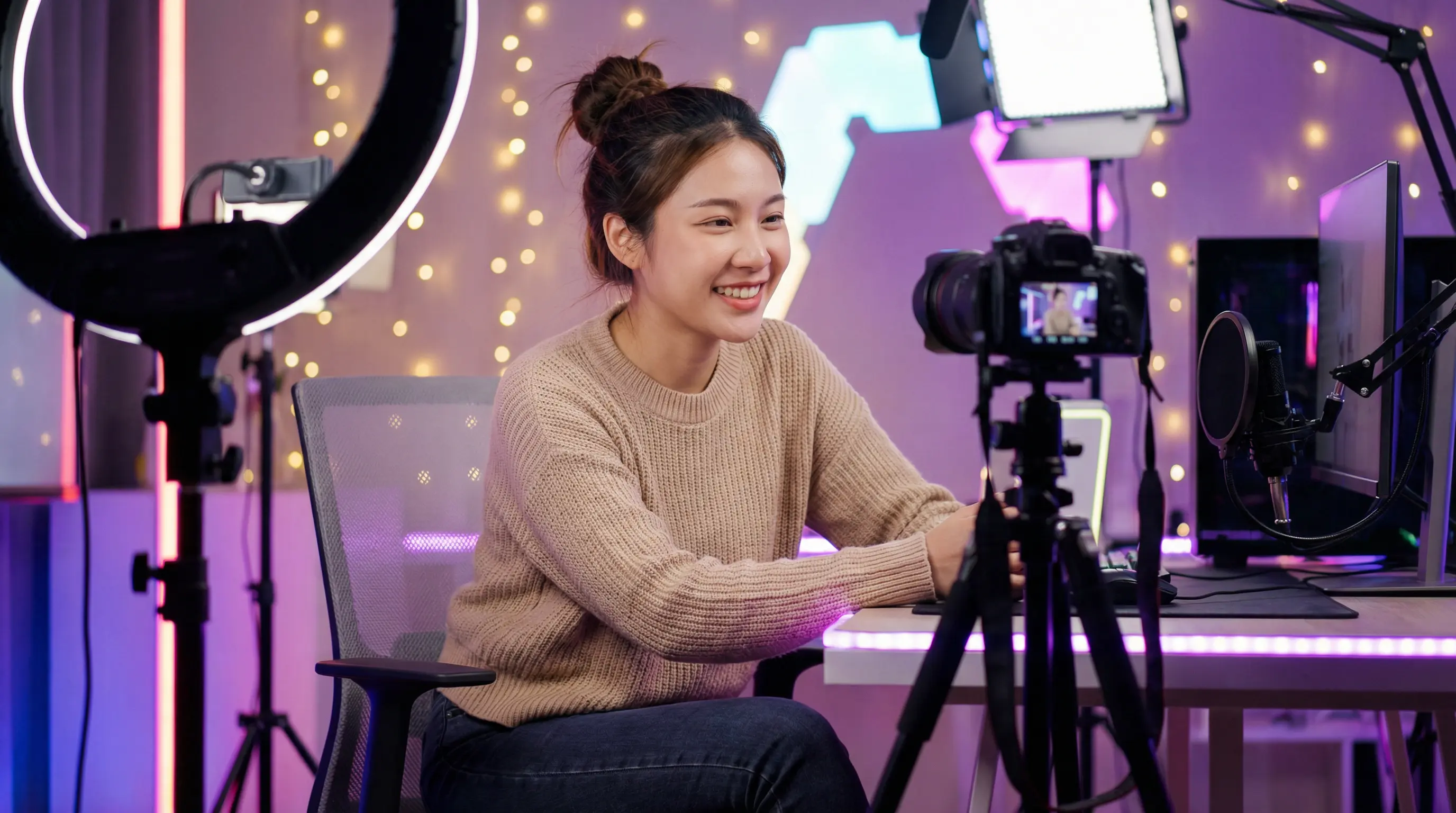 蜜芽原创视频创作者在专业工作室录制视频